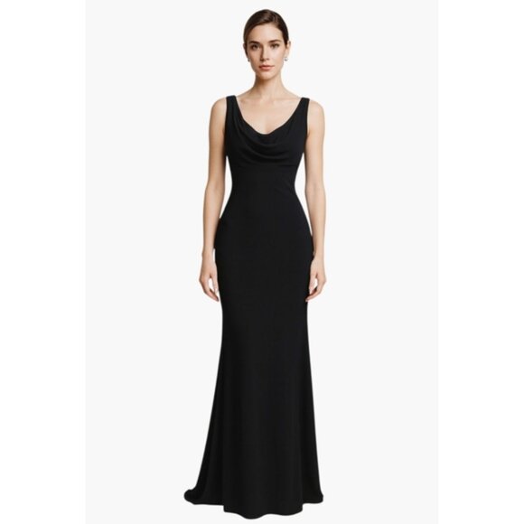 Betsy & Adam Black Vintage Inspired Cowl Neckline Evening Maxi Dress - Picture 1 of 12